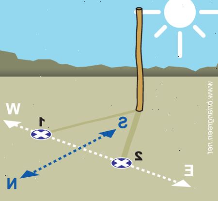 Hvordan at finde ægte nord uden kompas. Placer en pind lodret i jorden, så du kan se dens skygge.